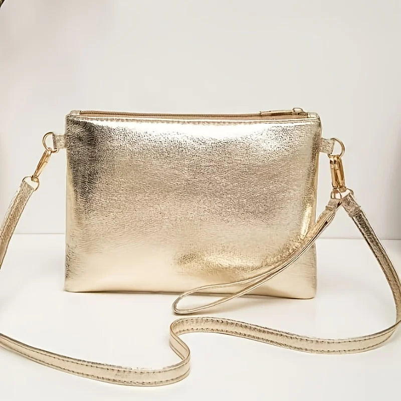 Casual Metallic Gold Mini Crossbody Bag, Shiny Women Shoulder Purse, Versatile for Parties, Dates Occasions Everyday Outings