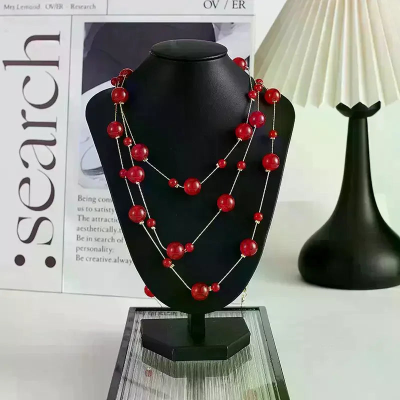 Layered Vintage Pearl Necklace for Women Multi Strand Bead Choker Glam Jewelry for Engagement Anniversary