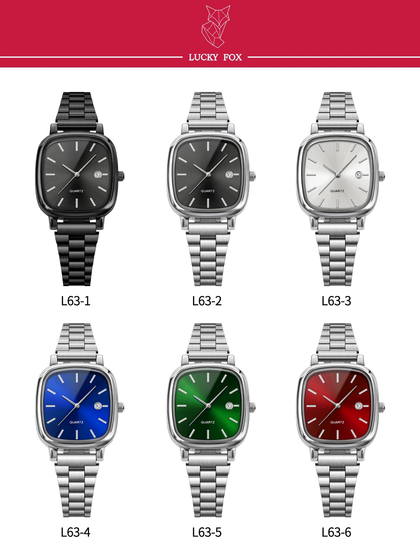 Orologio Donna Quarzo Quadrato con Calendario — Cinturino in Acciaio | LUCKYFOX