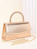 Women's Rose gold Metallic PU  Mini Square Satchel Evening Bag,Crystle Handle Elegant Dinner Chain Bag For Women,Elegant