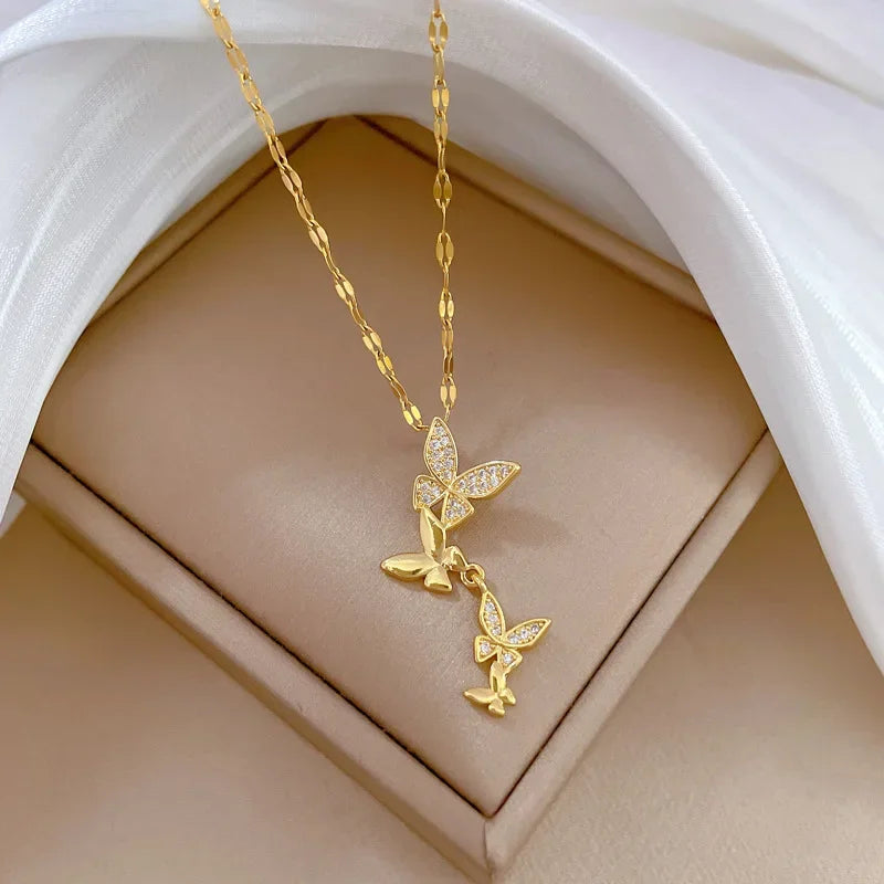 Elegant Butterfly Pendant Necklace for Ladies Exquisite High-End Stainless Steel Jewelry for Party Birthday Gift