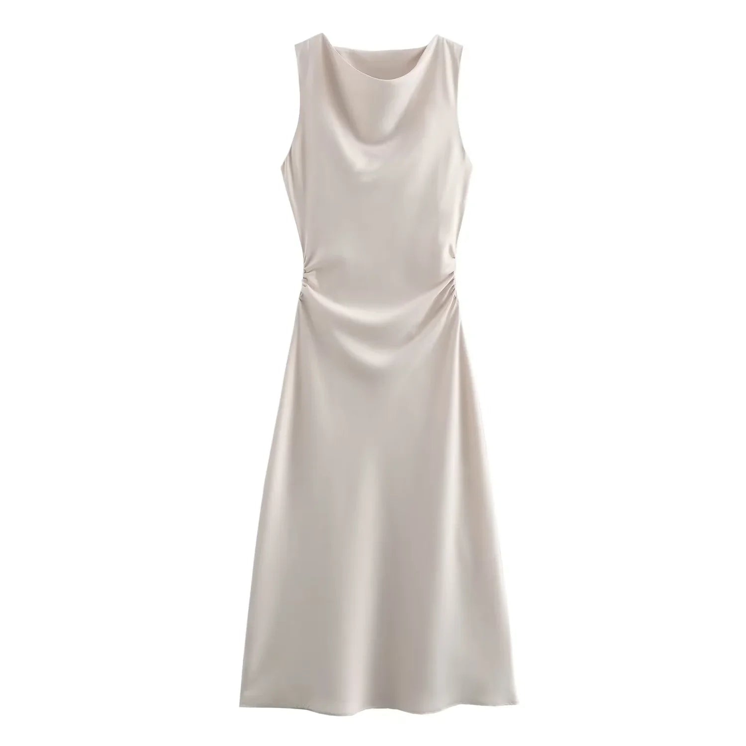 Abito Midi in Raso Donna – Slip Dress Senza Maniche Elegante da Sera