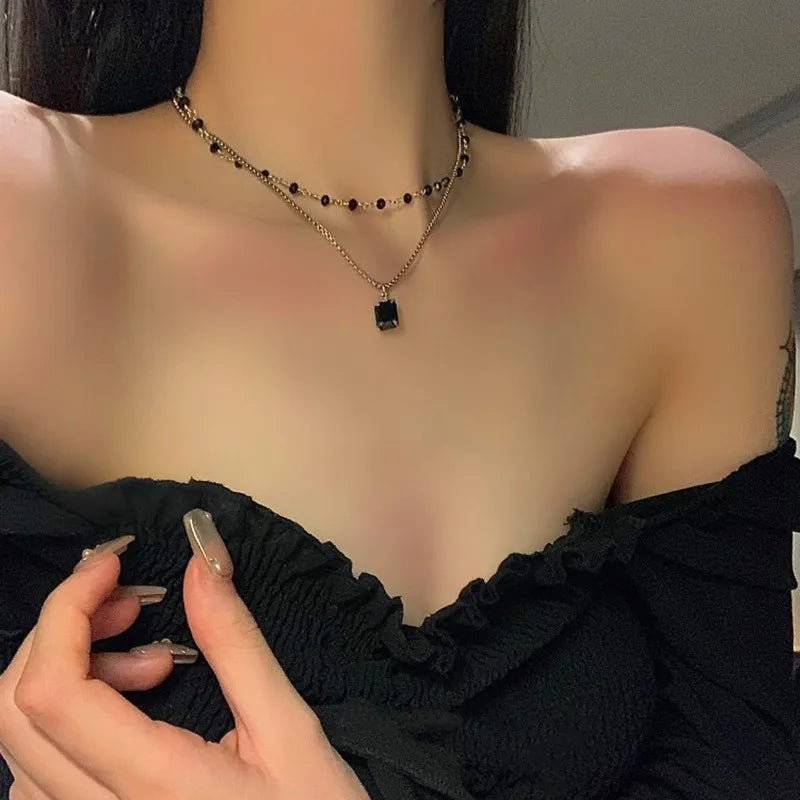 Choker Necklace for Women Double Layer Beads Necklace Gift for Friend Silver Color Geometric Necklace  Wholesale Collar Jewelry
