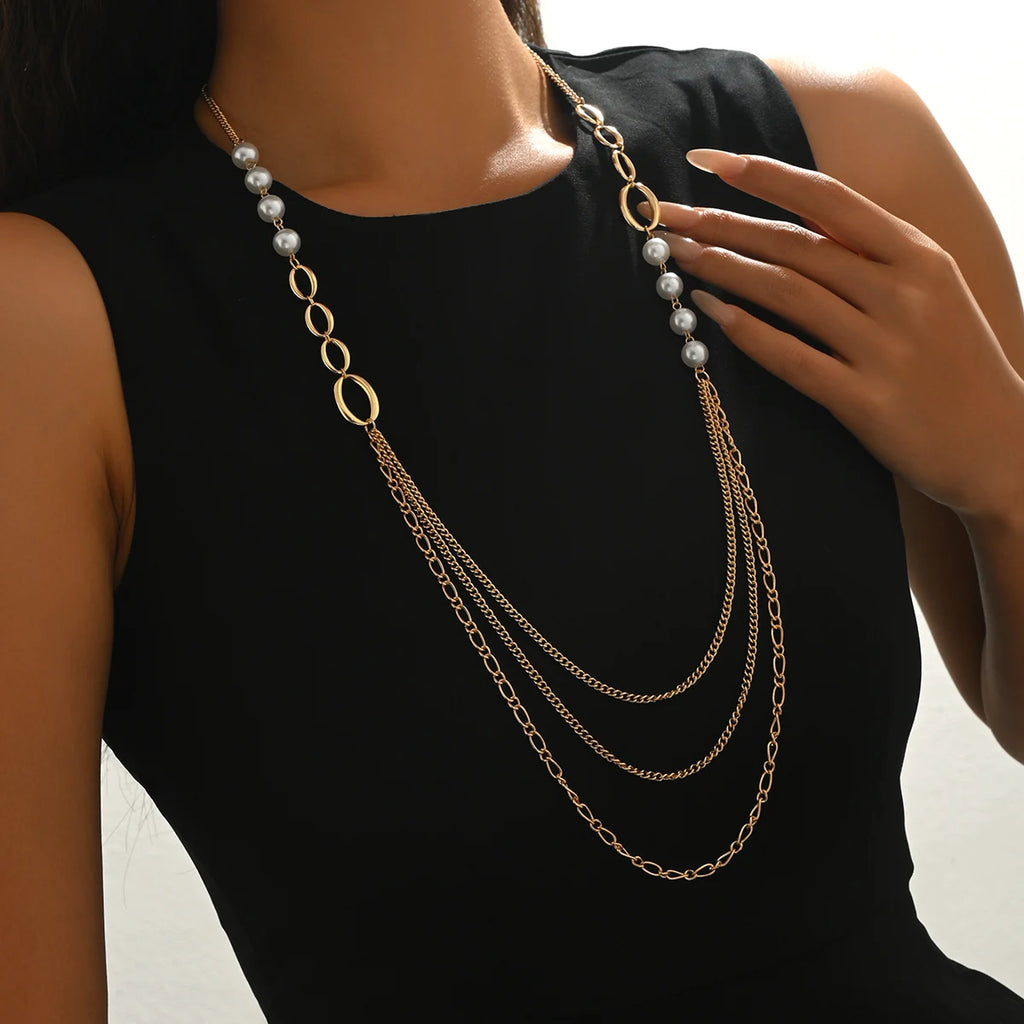 Multi-Layer Pearl Chain Necklace Long Tassel Pendant Elegant Statement Jewelry For Women Party Trendy Gift ﻿