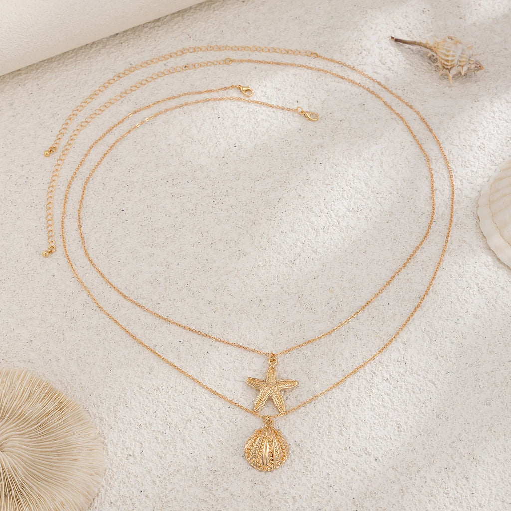 KunJoe 2Pcs/Set Beach Starfish Conch Pendant Belly Chain for Women Sexy Bikini Multilayer Golden Waist Chain Summer Body Jewelry