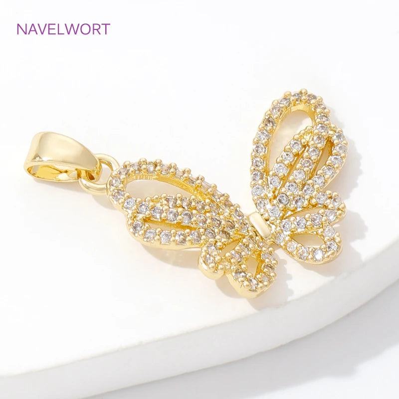 Trendy Inlaid Zircon Butterfly Pendants 18K Gold Plated Brass Butterfly Charms Pendants For DIY Necklace Making Accessories