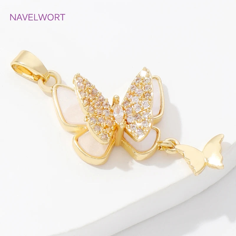 Trendy Inlaid Zircon Butterfly Pendants 18K Gold Plated Brass Butterfly Charms Pendants For DIY Necklace Making Accessories