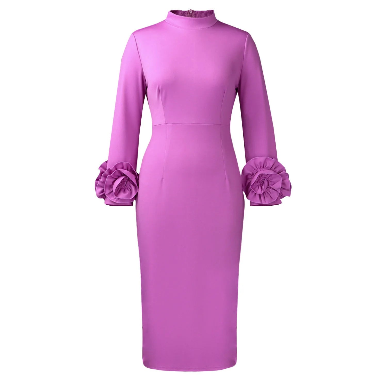 Abito Bodycon Donna – Manica Lunga Collo Tondo Elegante Business Midi