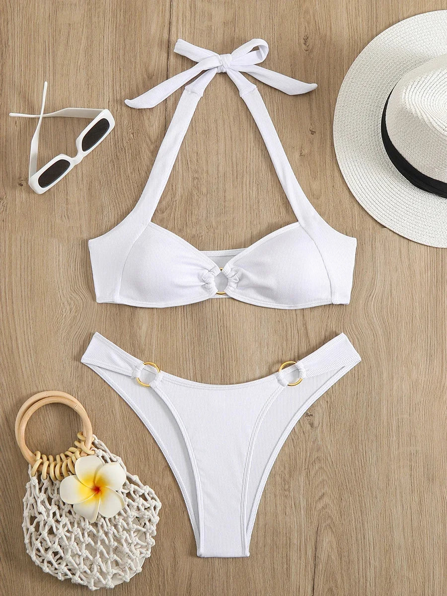Bikini Donna Collo Americana | Dettaglio Anello Imbottito | 4 Colori S-L | uGlam