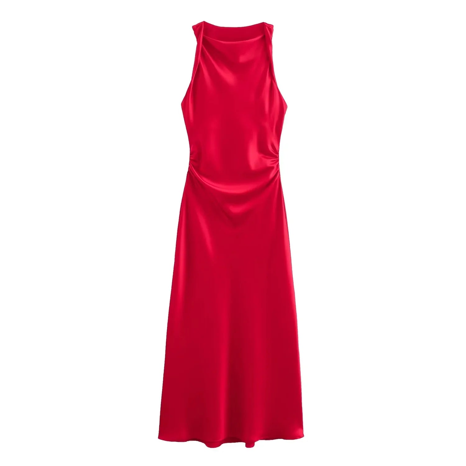 Abito Midi in Raso Donna – Slip Dress Senza Maniche Elegante da Sera