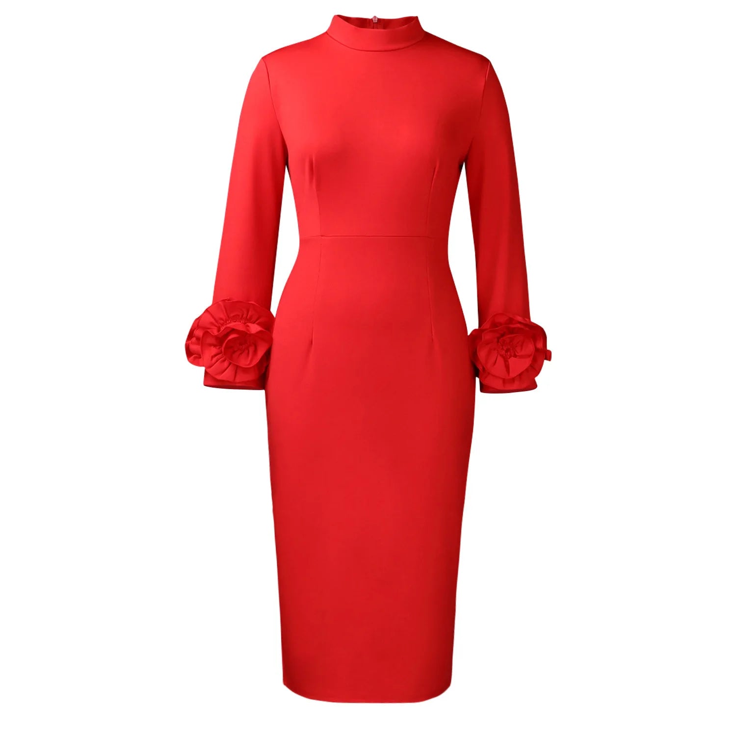 Elegant Bodycon Dresses for Women 2026 New O Neck Full Sleeve Solid Sheath Package Hips Mid Calf Professional Business Work Robe