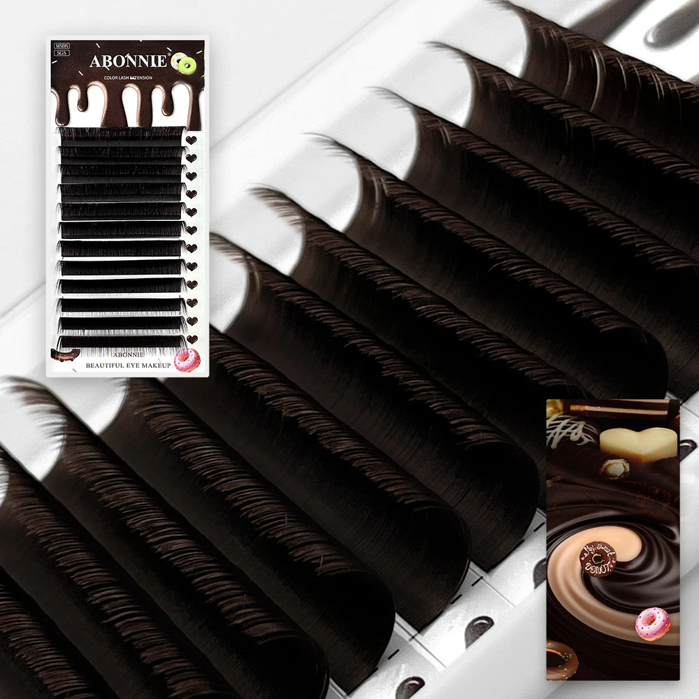 Estensioni Ciglia Classiche Marroni ABONNIE – Fibra PBT Morbida Naturale | Tea, Chocolate, Cocoa Brown