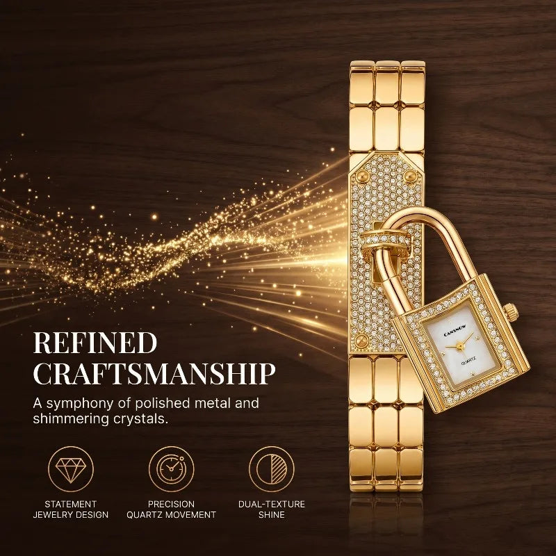 Orologio Donna Bracciale Dorato con Lucchetto Decorativo — Quarzo | JBAILI