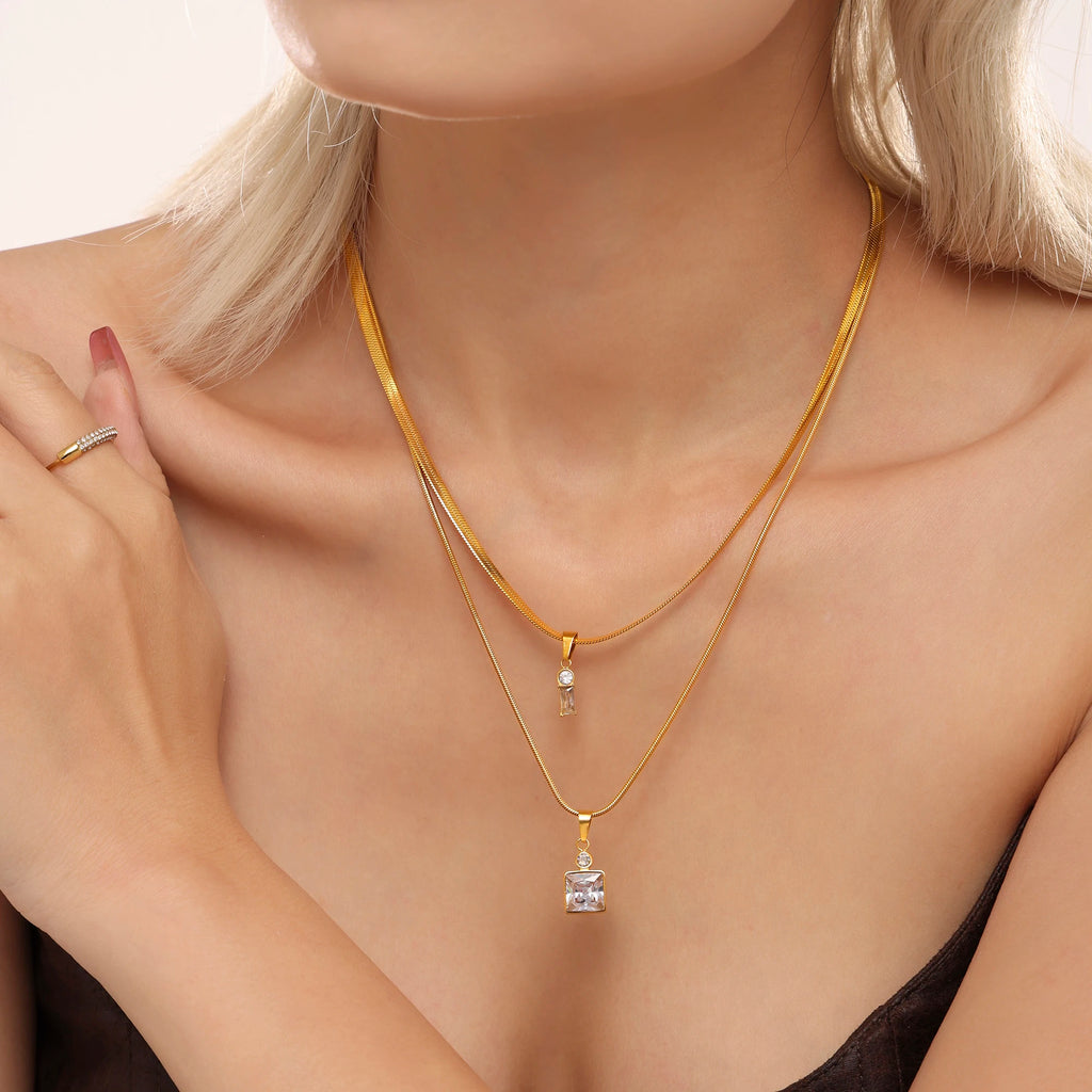 Collana Doppio Strato Zircone Oro 18K – uGlam