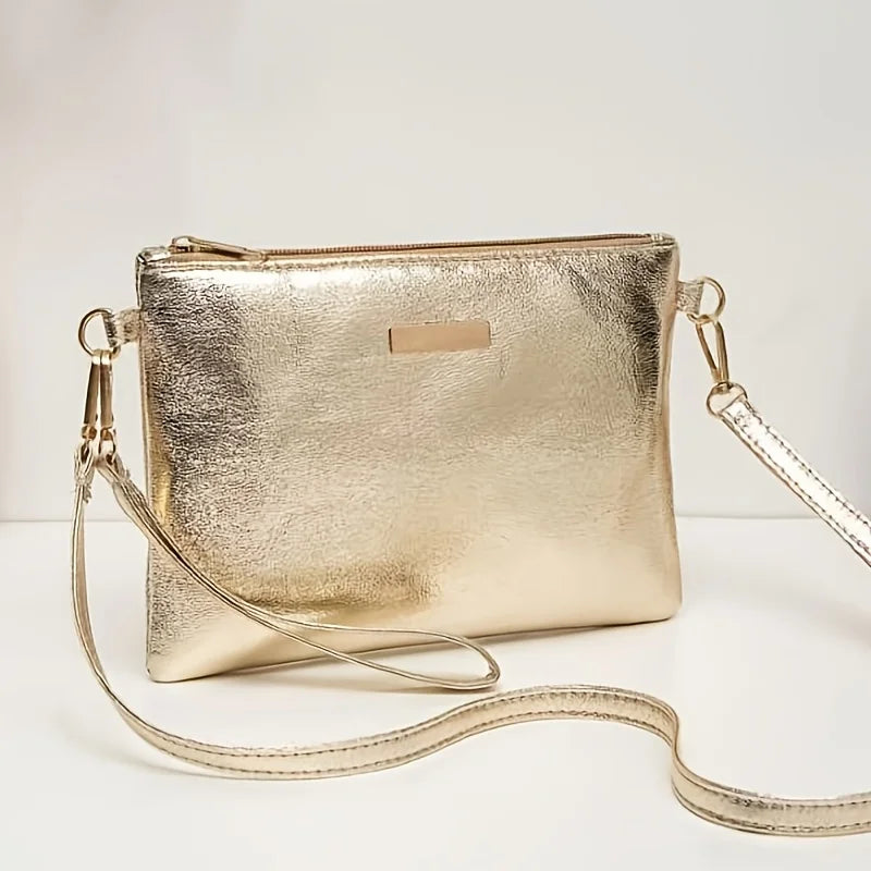 Casual Metallic Gold Mini Crossbody Bag, Shiny Women Shoulder Purse, Versatile for Parties, Dates Occasions Everyday Outings