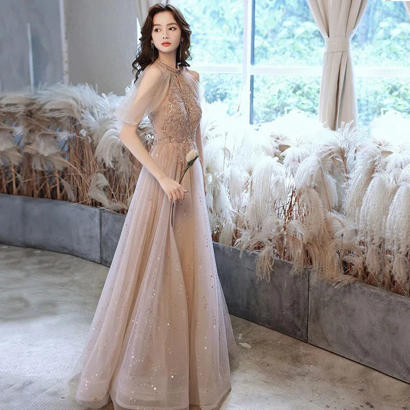 Abito da Sera Elegante con Spalle Scoperte | Champagne e Viola | Quinceañera e Cerimonia