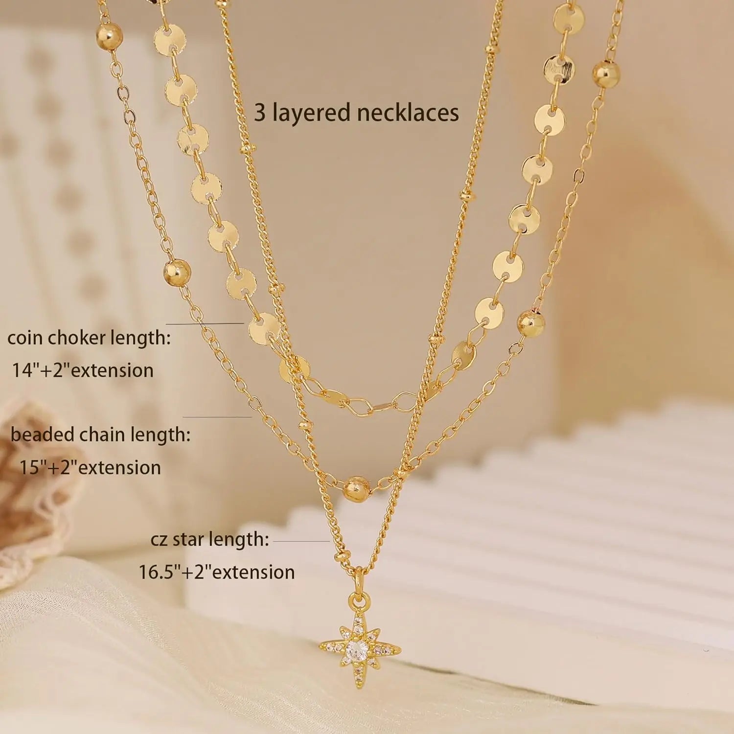 Layered Necklaces for Women,Dainty Gold Necklace Stack 14k Gold Layering Beads Choker Pendant Necklace Set Statement Necklaces