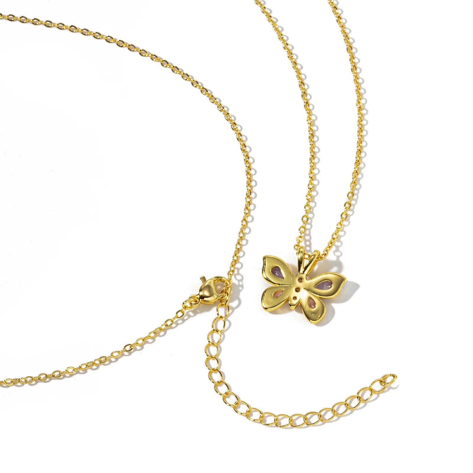 1 Piece Butterfly Pendant Necklace 18K Real Gold Plated Brass & Cubic Zirconia Link Cable Chain Necklaces For Women Choker Gift