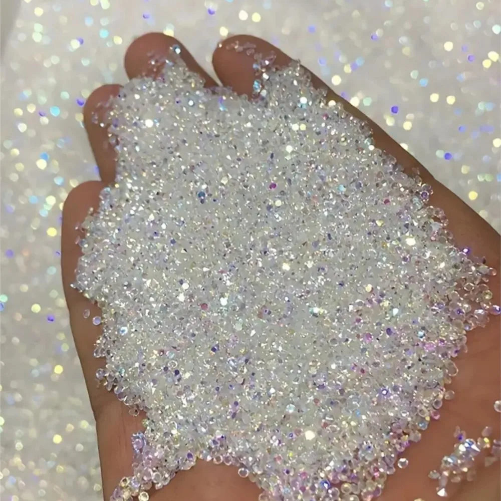 1Bag Ultra Mini 1.2mm Nail Rhinestones Micro Crystal Iridescent Bling Tiny Diamond Nail Gems AB/Clear Rhinestone Nail Decoration