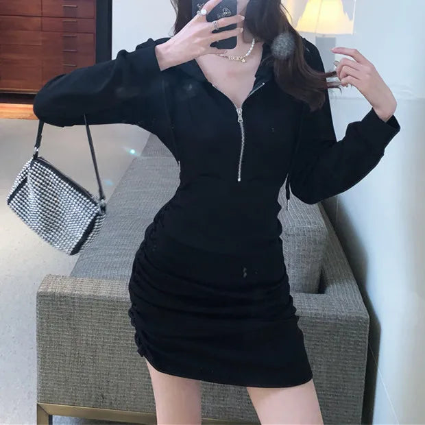 Bodycon Dress Women's Spring Autumn New Collection Elegant Grey Black Waist Slimming Long Sleeve Dress