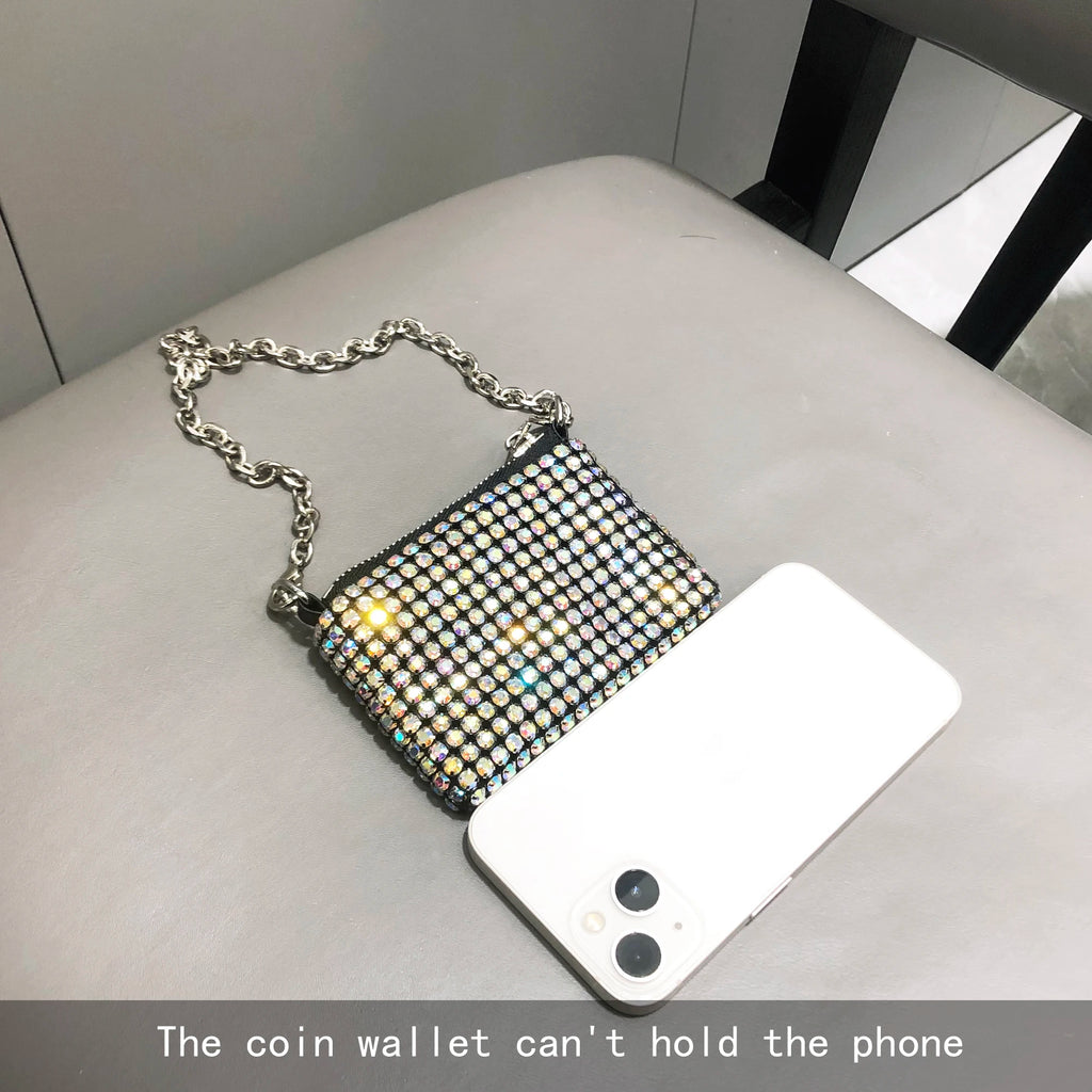 Mini Small Bag Shiny Rhinestone Coin Purse Short Chain Coin Bag Handle Small Card Bag Handle Woman's  purse Design handmade