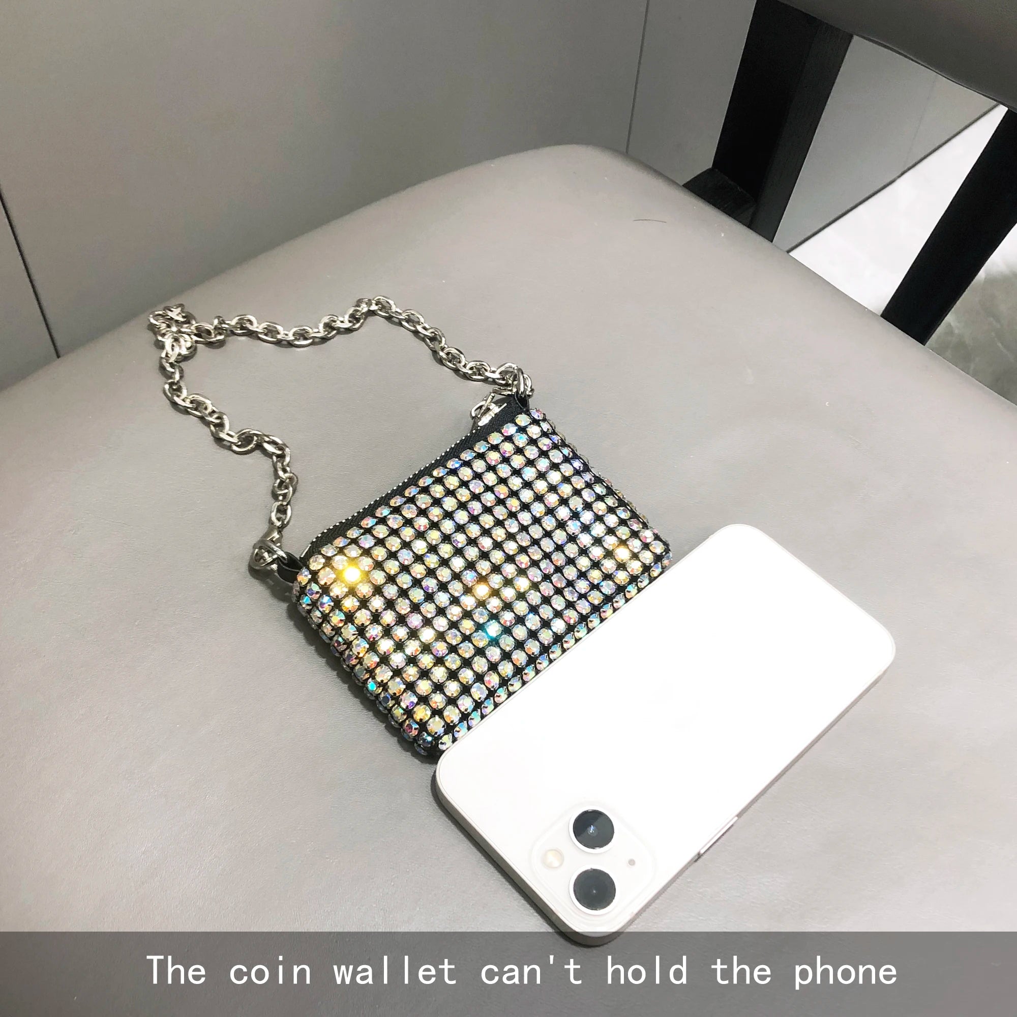 Mini Small Bag Shiny Rhinestone Coin Purse Short Chain Coin Bag Handle Small Card Bag Handle Woman's  purse Design handmade