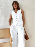 2025 New Women Linen Cotton Chic Vest ＆ Pants Suit Two-Piece Set Office Ladies Summer Chic 2 Piece Sets Women's Outfits