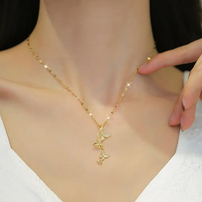 Elegant Butterfly Pendant Necklace for Ladies Exquisite High-End Stainless Steel Jewelry for Party Birthday Gift