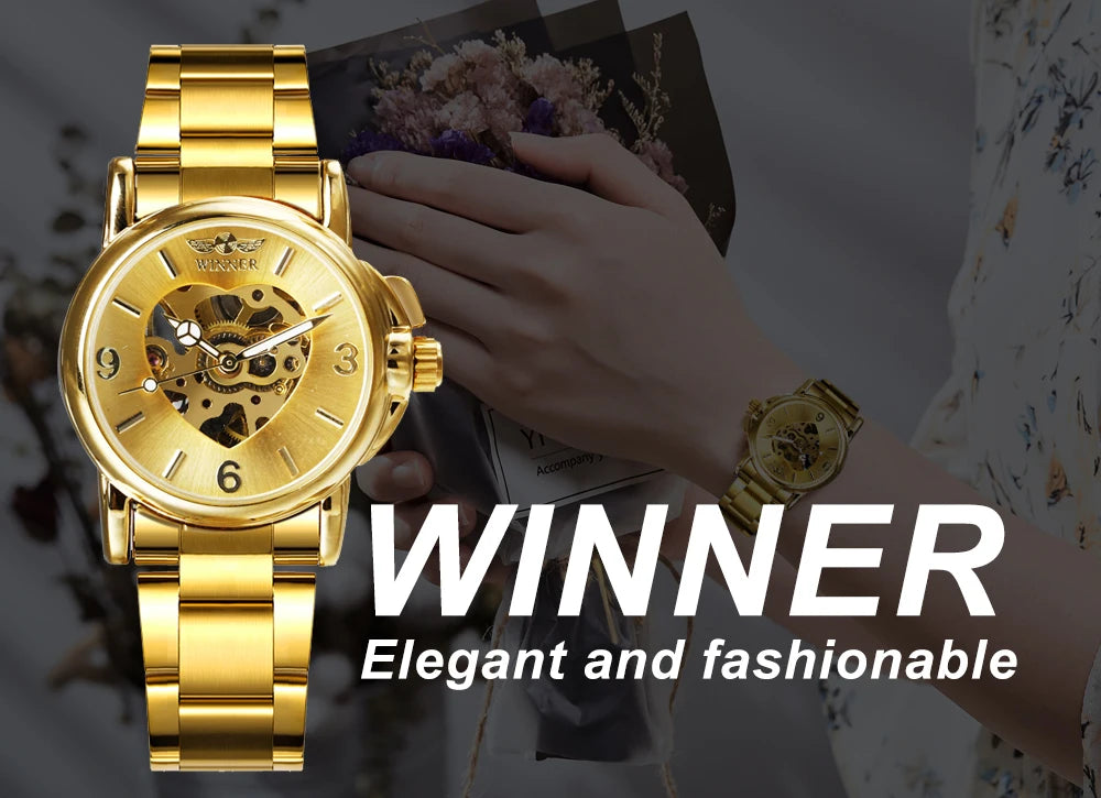 Orologio Donna Automatico Scheletrato Dorato — Cinturino in Acciaio | T-WINNER