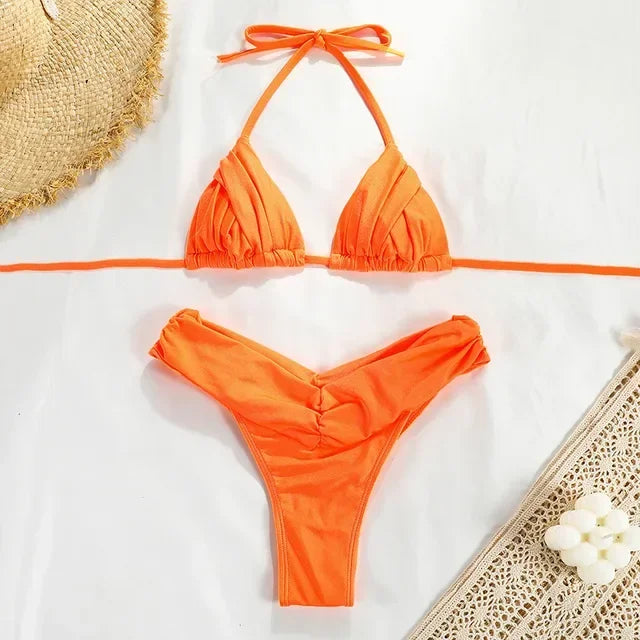 Bandage Bikinis Set Sexy Bikini Sets Solid Swimsuit Women Beachwear 2024 Summer Swimwear High Cut Bathing Suit Beach Biquinis