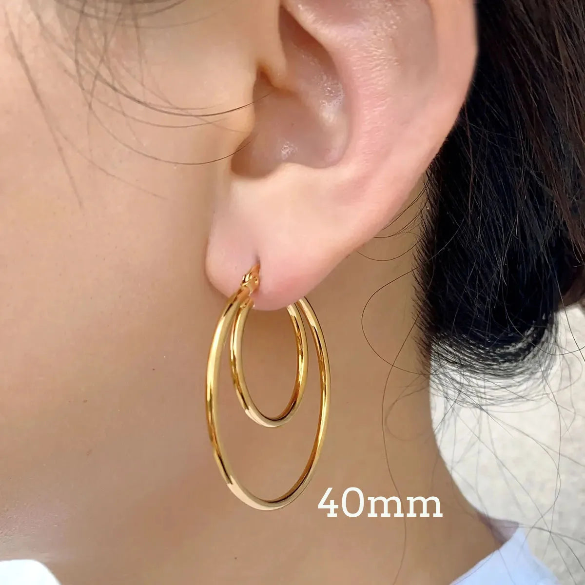Oversize Statement Gold Plated Hoop Earring Simple Double Circle Stainless Steel Earrings for Women Men Punk Hiphop Jewelry Gift