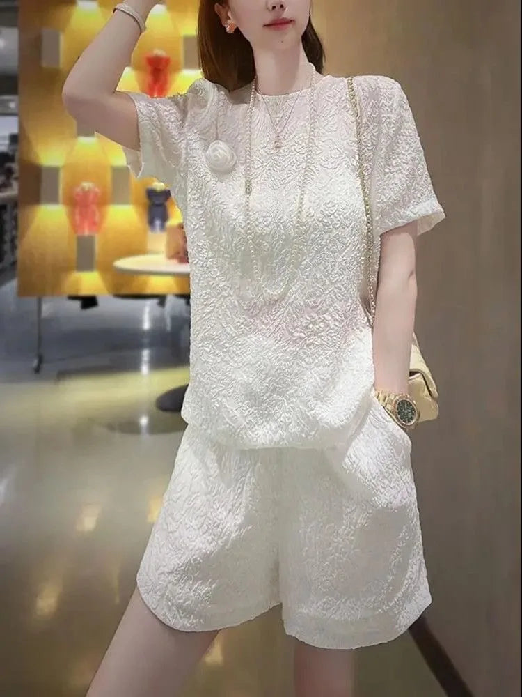 Summer Women's Cotton Linen Two-Piece Set Fashionable Ensemble Polyester Blend Comfortable Fit Ideal for Casual Occasions