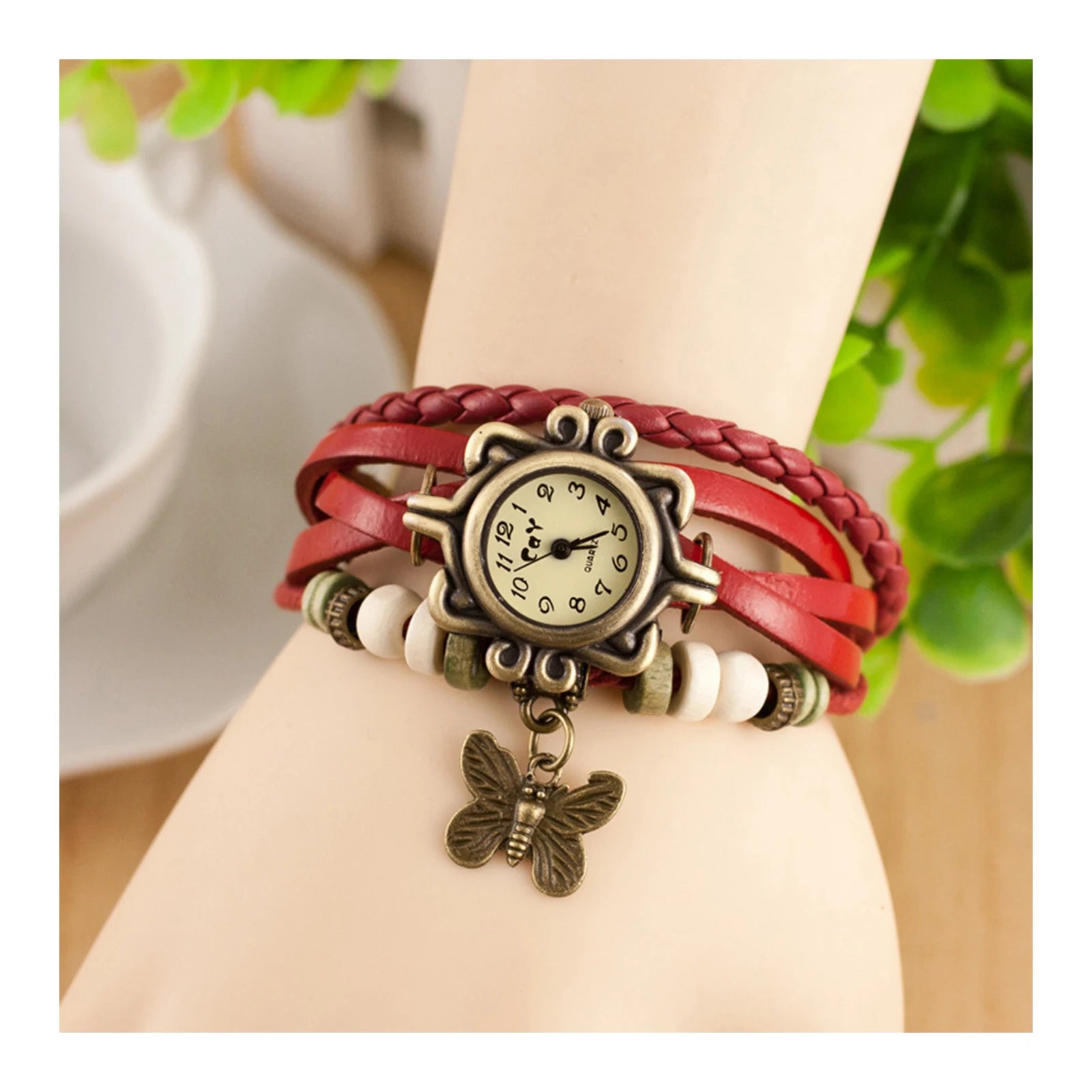 Orologio Donna Vintage Bracciale con Farfalla — Cinturino in Pelle | Quarzo