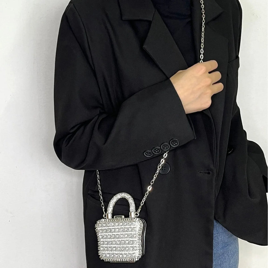 Mini Evening Bags Shiny Rhinestone Coin Purse Chain Coin Bag Small Crossbody Bag Woman's Purse Handbag for Party