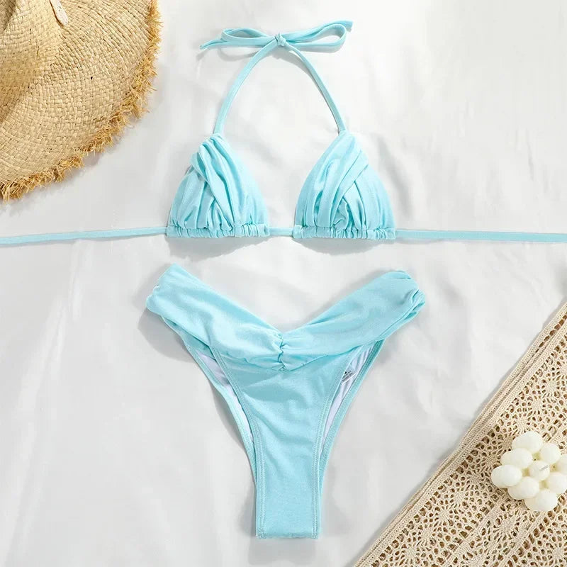 Bandage Bikinis Set Sexy Bikini Sets Solid Swimsuit Women Beachwear 2024 Summer Swimwear High Cut Bathing Suit Beach Biquinis