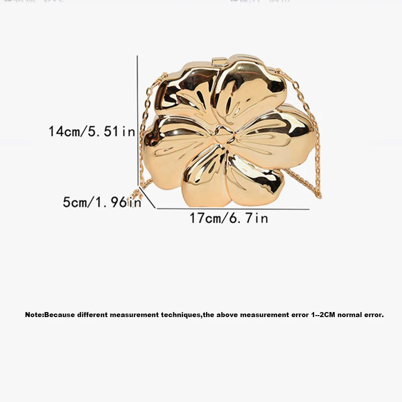 Fashionable Colorful Women's Shoulder Bag Metallic Clutch Bag Flower Shape Mini Women Evening Party Cute Shiny Purse Gold Silver