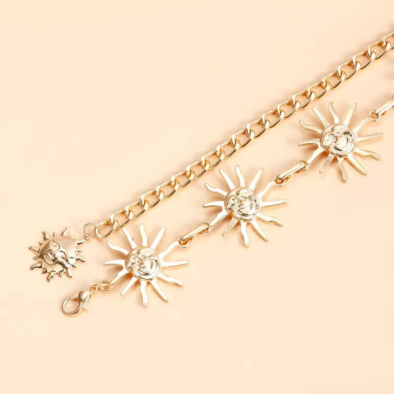 Boho Gold Color Sun Waist Belly Chain for Women Summer Sexy Bikini Belt Adjustable Body Chain Festival Jewelry Accessories