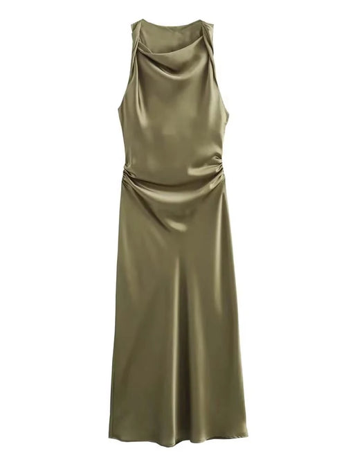 Abito Midi in Raso Donna – Slip Dress Senza Maniche Elegante da Sera