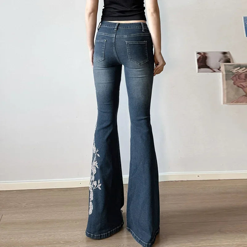 Jeans Flare Y2K Ricami Floreali – uGlam