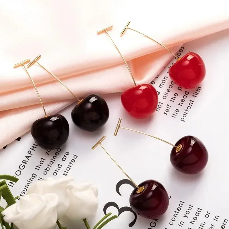 Sweet Red Cherry Earring for Women Trendy Korean Small Fresh Sweet Lovely Cherries Pendant Fruit Earrings Party Jewelry Gifts