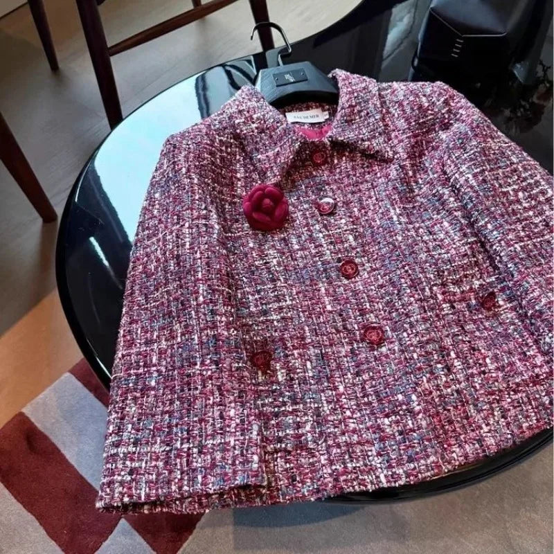 Cherry wine color exquisite extravagance thousand gold feeling small fragrant wind tweed small cloak jacket