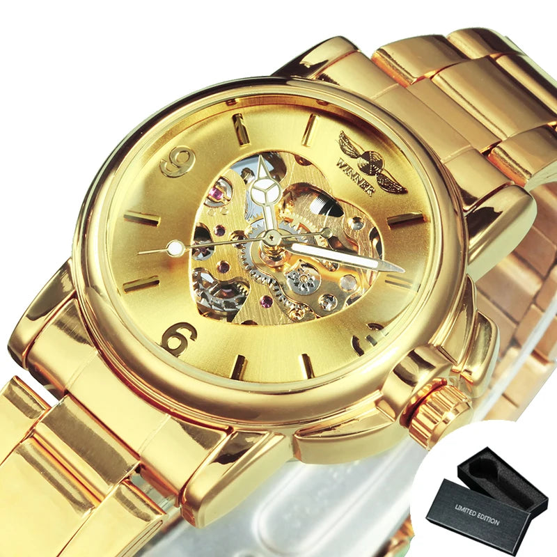 Orologio Donna Automatico Scheletrato Dorato — Cinturino in Acciaio | T-WINNER