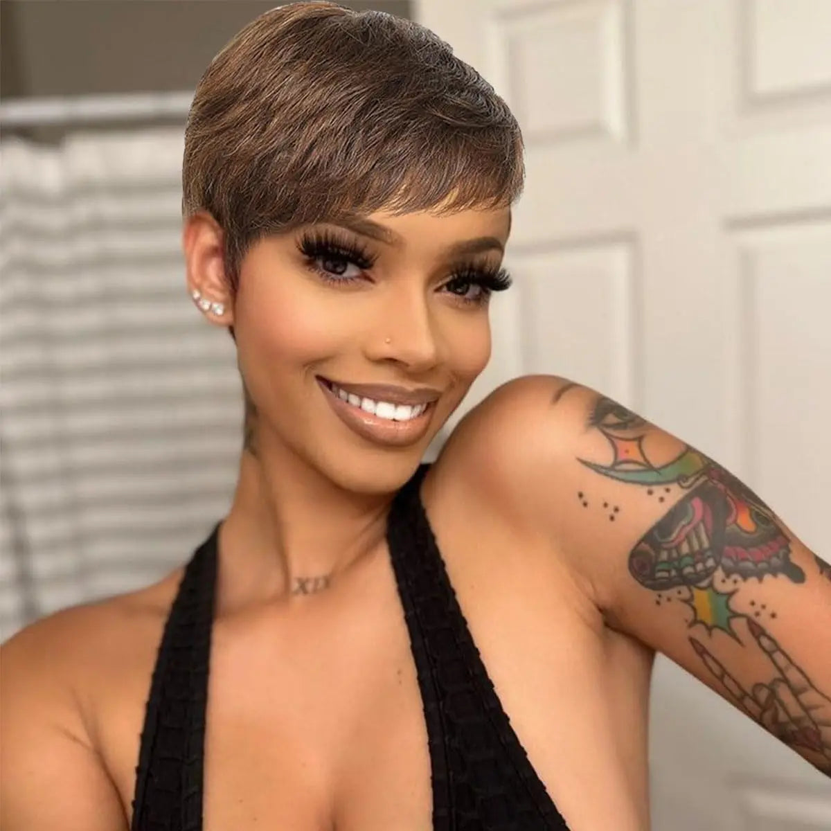 Short Brown Wig Human Hair #4  Chocolate Brown Human Hair Wigs for Women Boy Cut Cheap Duby Wig with Bangs Machine Made Wigs