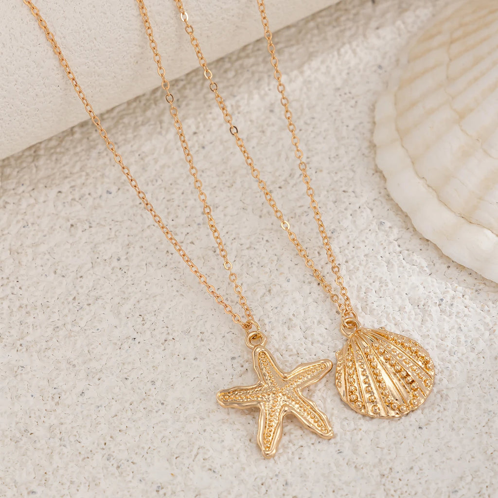 KunJoe 2Pcs/Set Beach Starfish Conch Pendant Belly Chain for Women Sexy Bikini Multilayer Golden Waist Chain Summer Body Jewelry