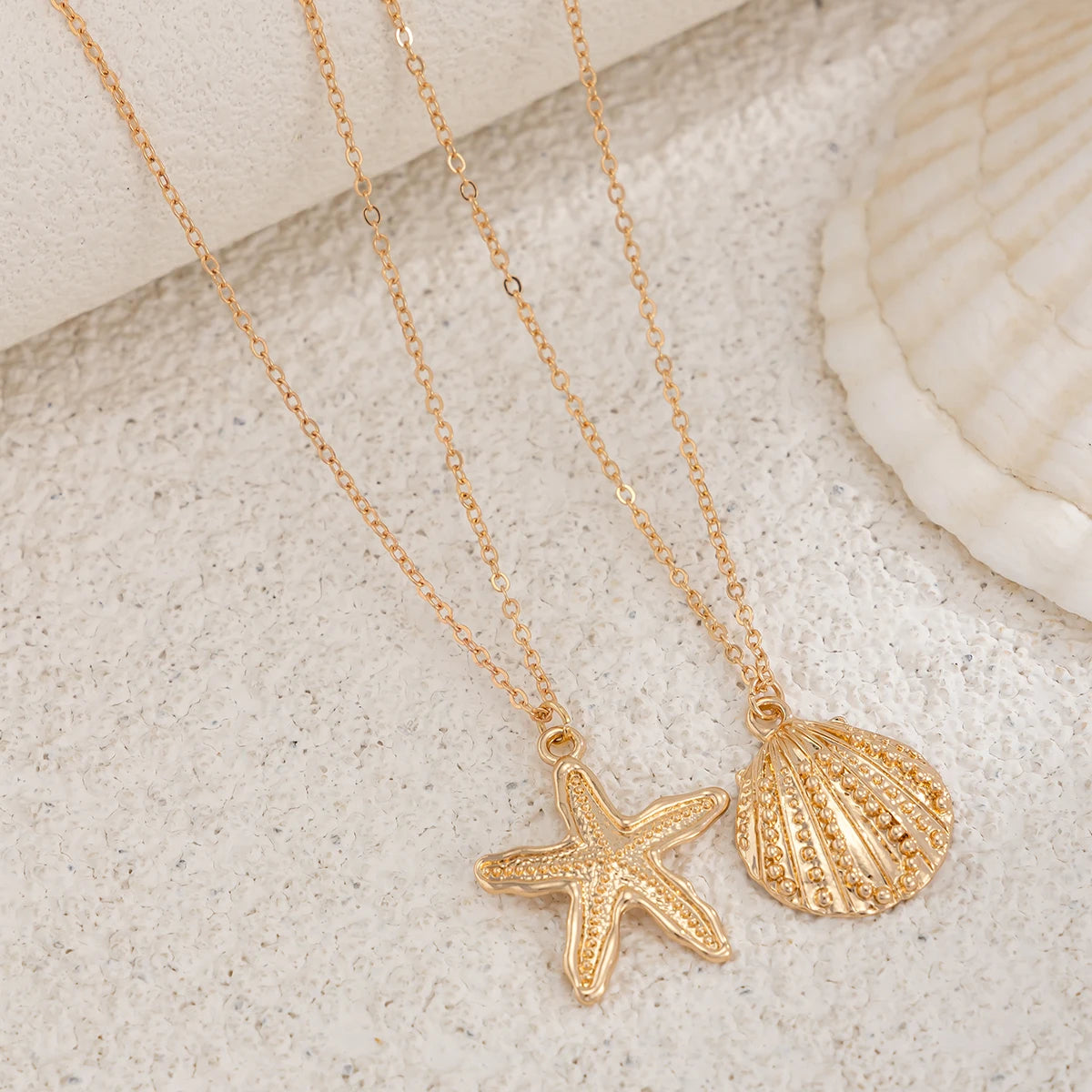 KunJoe 2Pcs/Set Beach Starfish Conch Pendant Belly Chain for Women Sexy Bikini Multilayer Golden Waist Chain Summer Body Jewelry