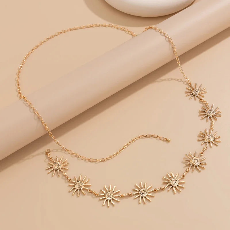 Fashion Boho Golden Sun Waist Belly Chain for Women Summer Sexy Bikini Belt Adjustable Body Chain Festival Jewelry Accessories
