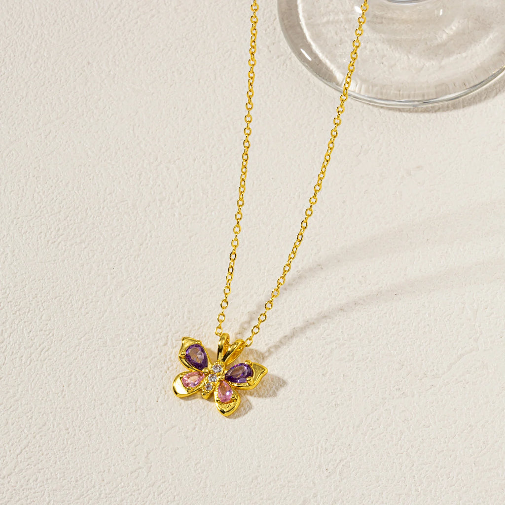 1 Piece Butterfly Pendant Necklace 18K Real Gold Plated Brass & Cubic Zirconia Link Cable Chain Necklaces For Women Choker Gift