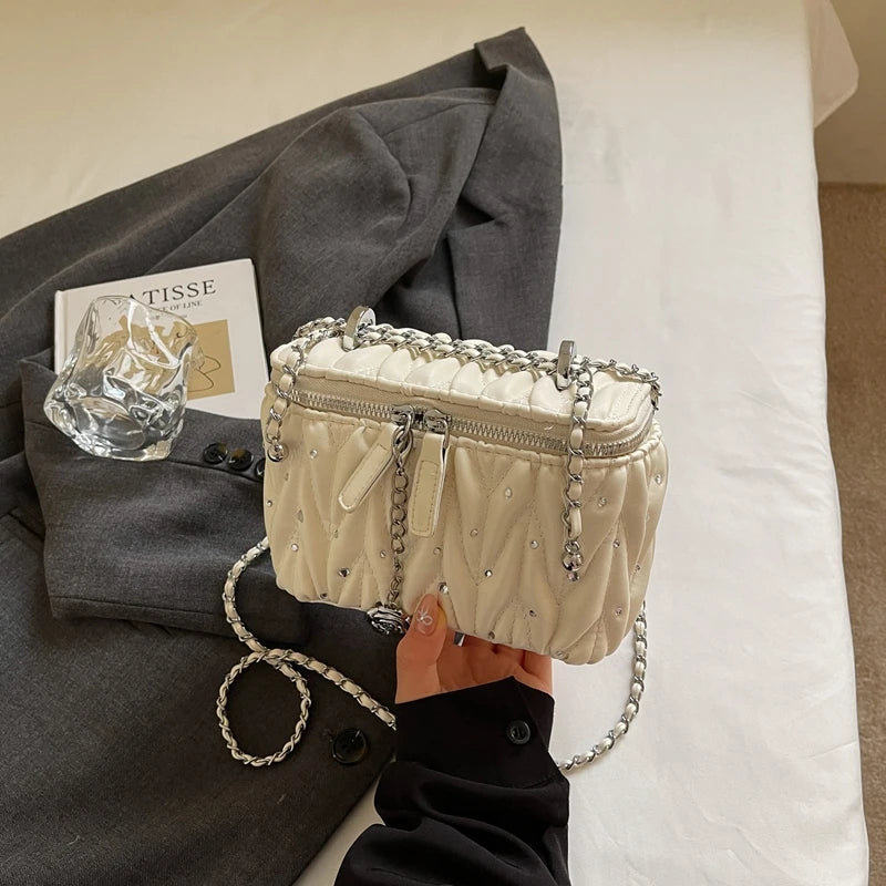 Silver bolsa feminina Fashion Quilted Shoulder Bag Trend Mini Small Box Lipstick Pouch Zipper Purse Chain Crossbody Handbag