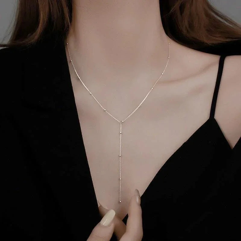 Collana Donna Doppio Strato con Nappa – Catena Geometrica Dorata Stile Minimalista