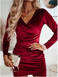 Abito da Sera Elegante con Scollo a V – Manica Lunga, Vestibilità Slim